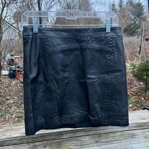 French Connection Leather Skirt Braided Detail Back Zip Size 4 Lined Black